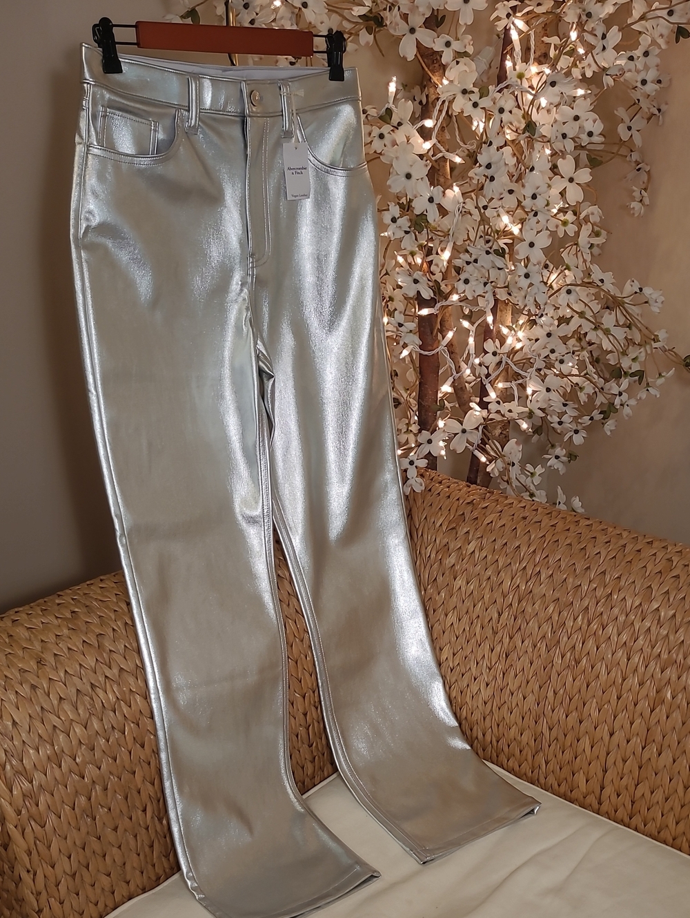 NWT Abercrombie & Fitch Silver Straight Leg Faux Leather Pants